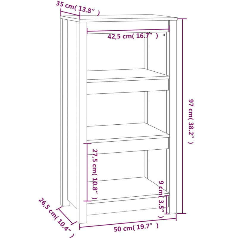vidaXL fekete tömör fenyőfa könyvszekrény 50 x 35 x 97 cm
