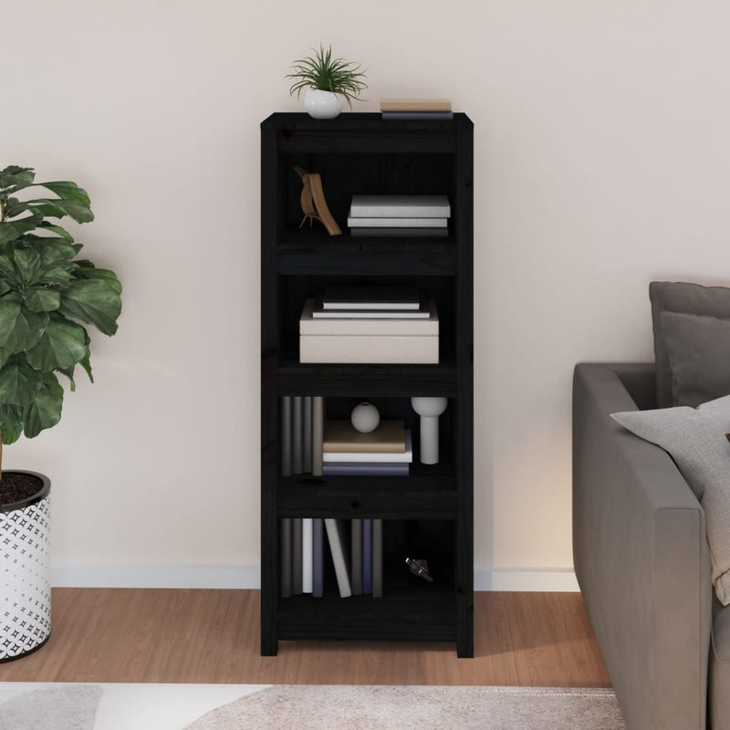 vidaXL fekete tömör fenyőfa könyvszekrény 50x35x125,5 cm