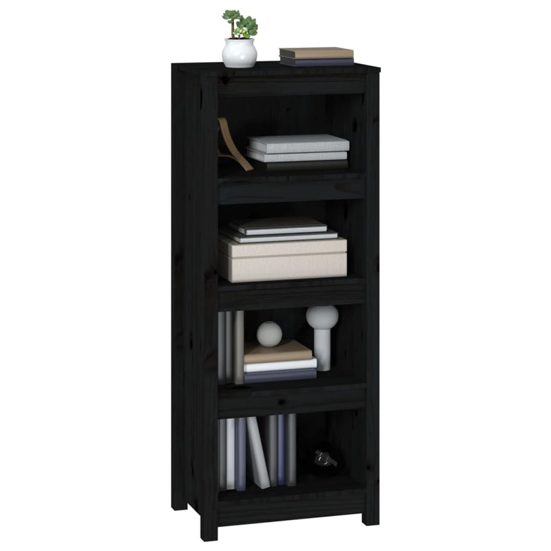 vidaXL fekete tömör fenyőfa könyvszekrény 50x35x125,5 cm