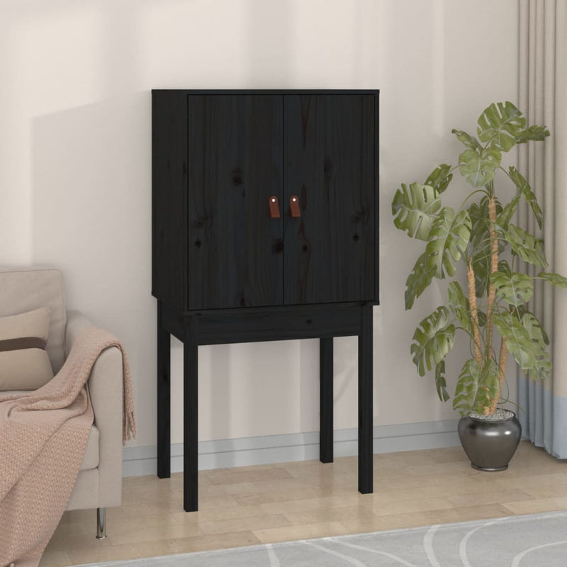 vidaXL fekete tömör fenyőfa magasszekrény 60 x 40 x 120 cm