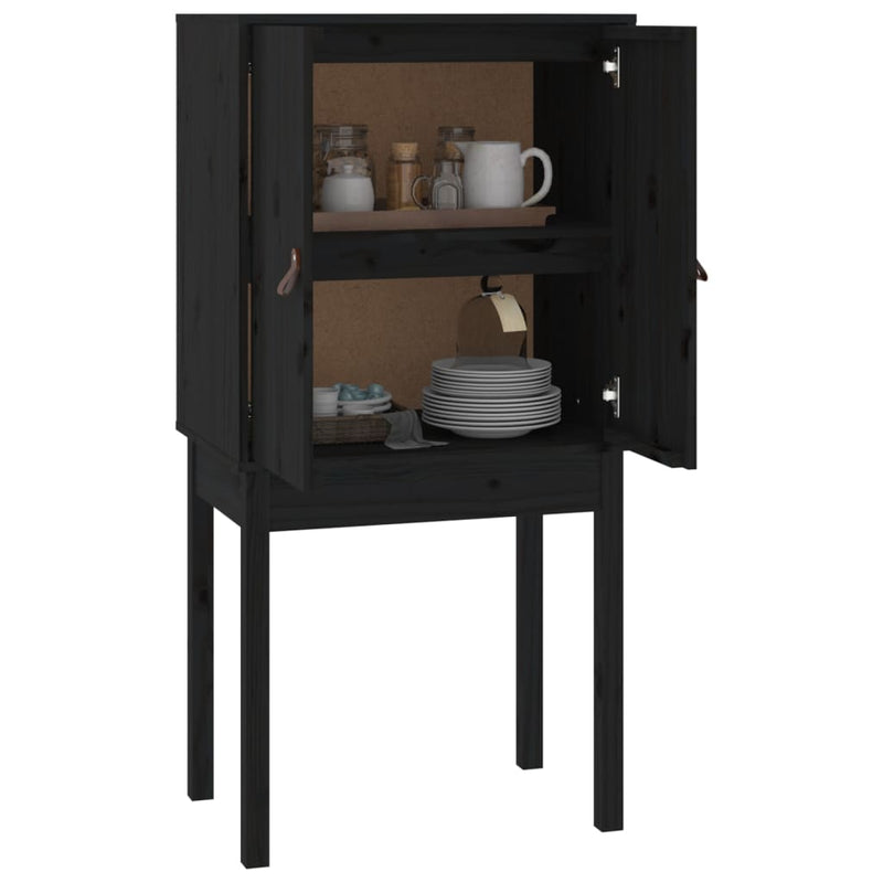 vidaXL fekete tömör fenyőfa magasszekrény 60 x 40 x 120 cm