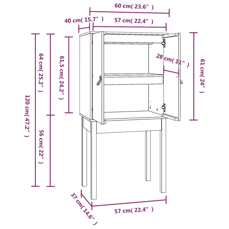 vidaXL fekete tömör fenyőfa magasszekrény 60 x 40 x 120 cm