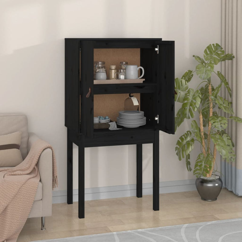 vidaXL fekete tömör fenyőfa magasszekrény 60 x 40 x 120 cm