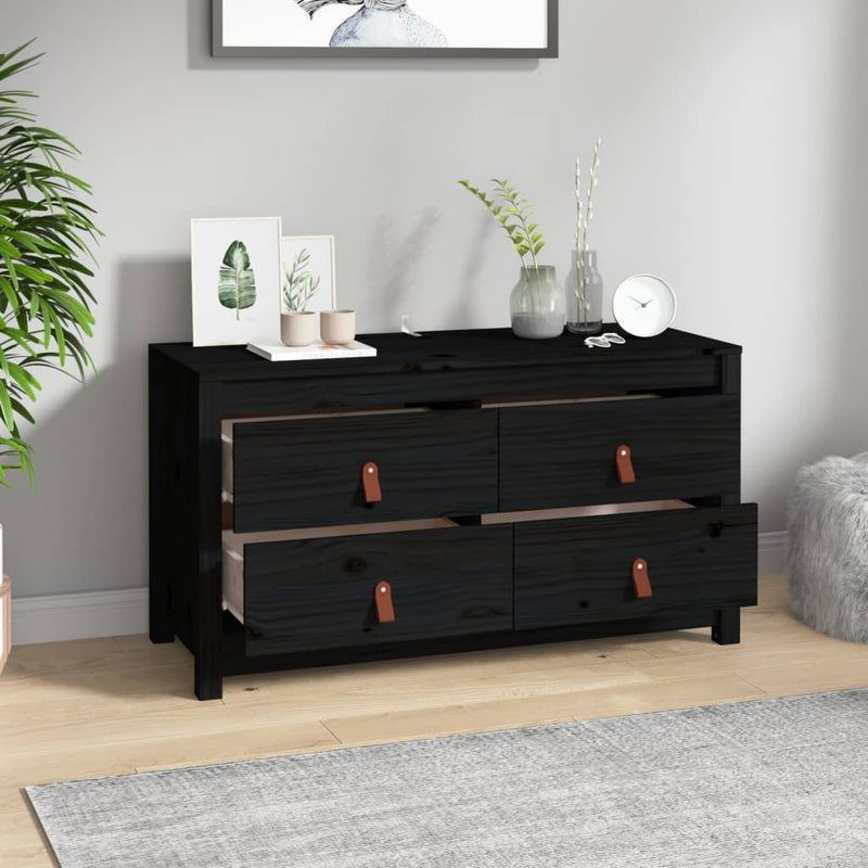 vidaXL fekete tömör fenyőfa kisszekrény 100x40x54 cm