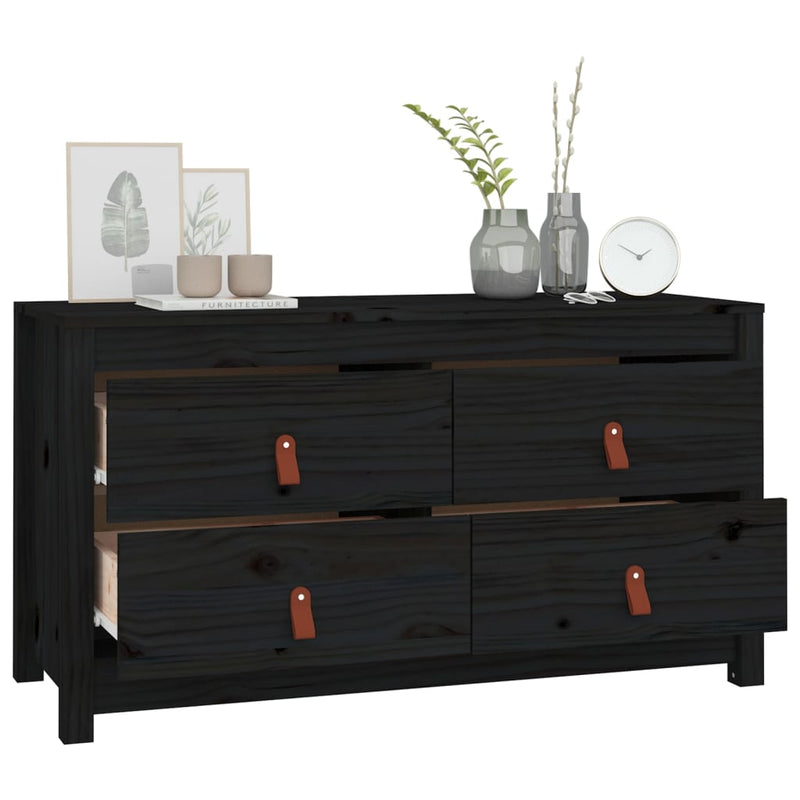 vidaXL fekete tömör fenyőfa kisszekrény 100x40x54 cm