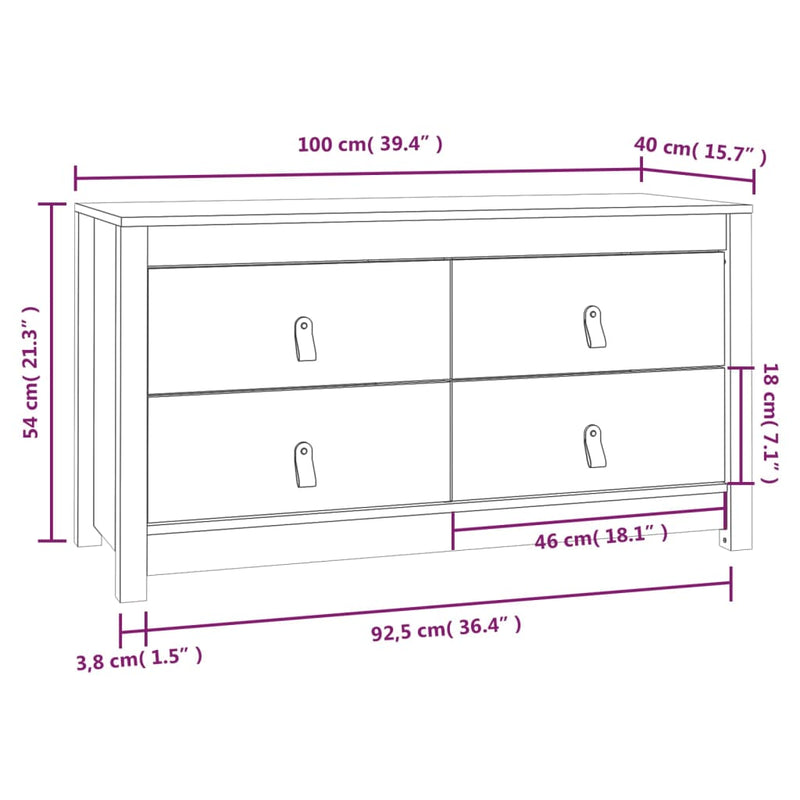 vidaXL fekete tömör fenyőfa kisszekrény 100x40x54 cm
