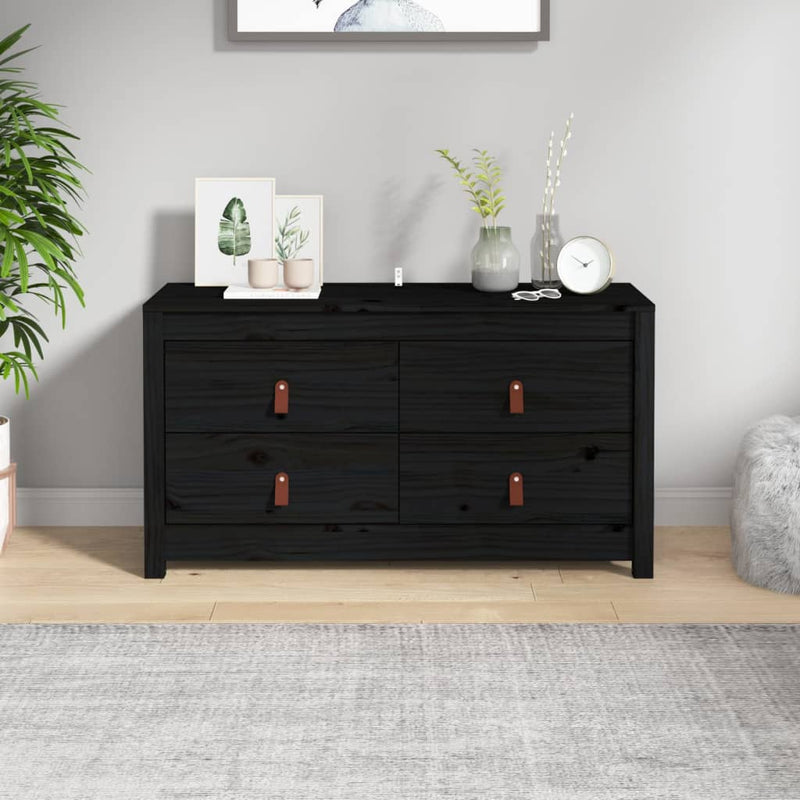 vidaXL fekete tömör fenyőfa kisszekrény 100x40x54 cm