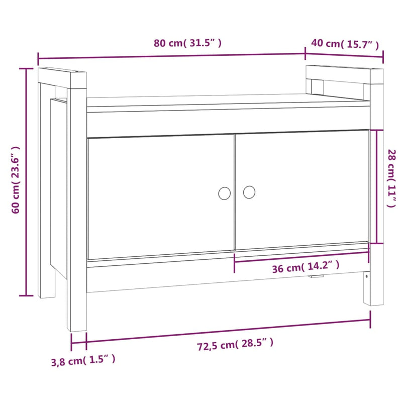 vidaXL mézbarna tömör fenyőfa előszoba pad 80 x 40 x 60 cm