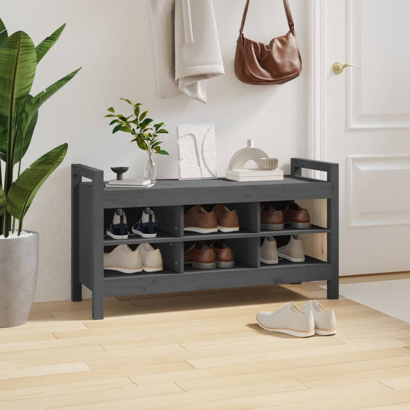 vidaXL szürke tömör fenyőfa előszoba pad 110 x 40 x 60 cm