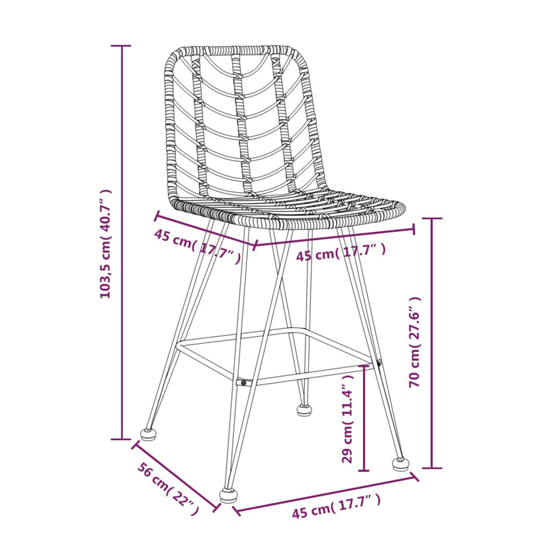 vidaXL 2 db bárszék polietilén rattan és acél 45 x 56 x 103,5 cm