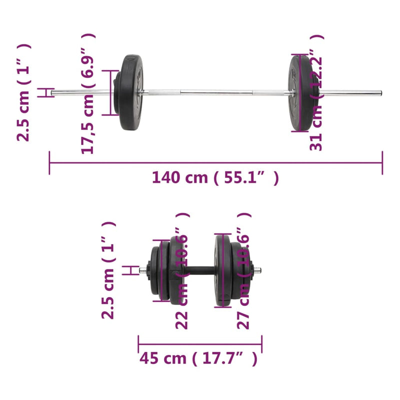 vidaXL egykezes és kétkezes súlyzók súlytárcsákkal 60 kg
