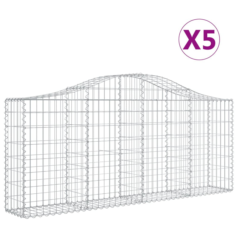 vidaXL 5 db íves horganyzott vas gabion kosár 200x30x80/100 cm