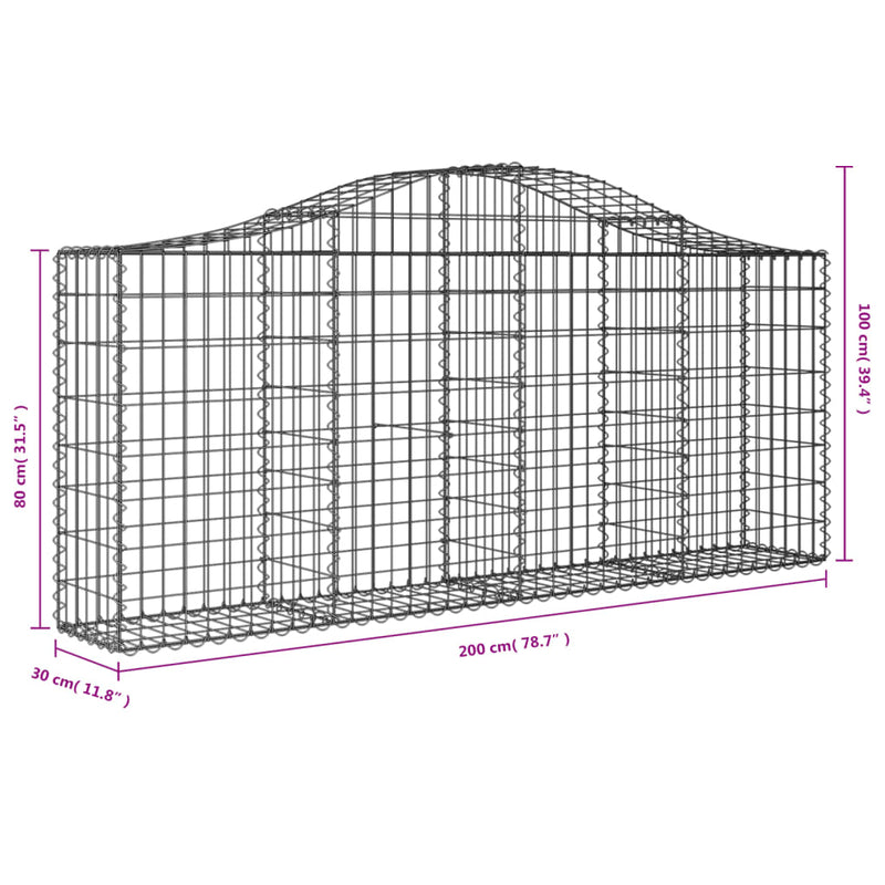 vidaXL 6 db íves horganyzott vas gabion kosár 200x30x80/100 cm