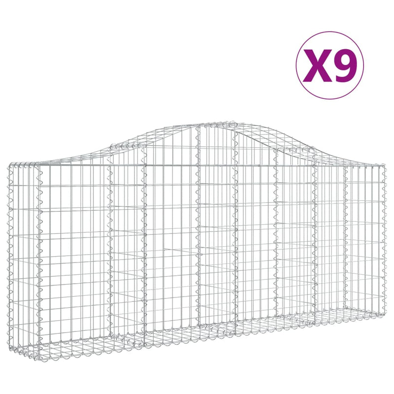 vidaXL 9 db íves horganyzott vas gabion kosár 200x30x80/100 cm