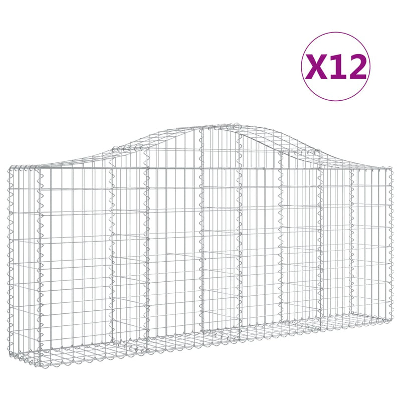 vidaXL 12 db íves horganyzott vas gabion kosár 200x30x80/100 cm