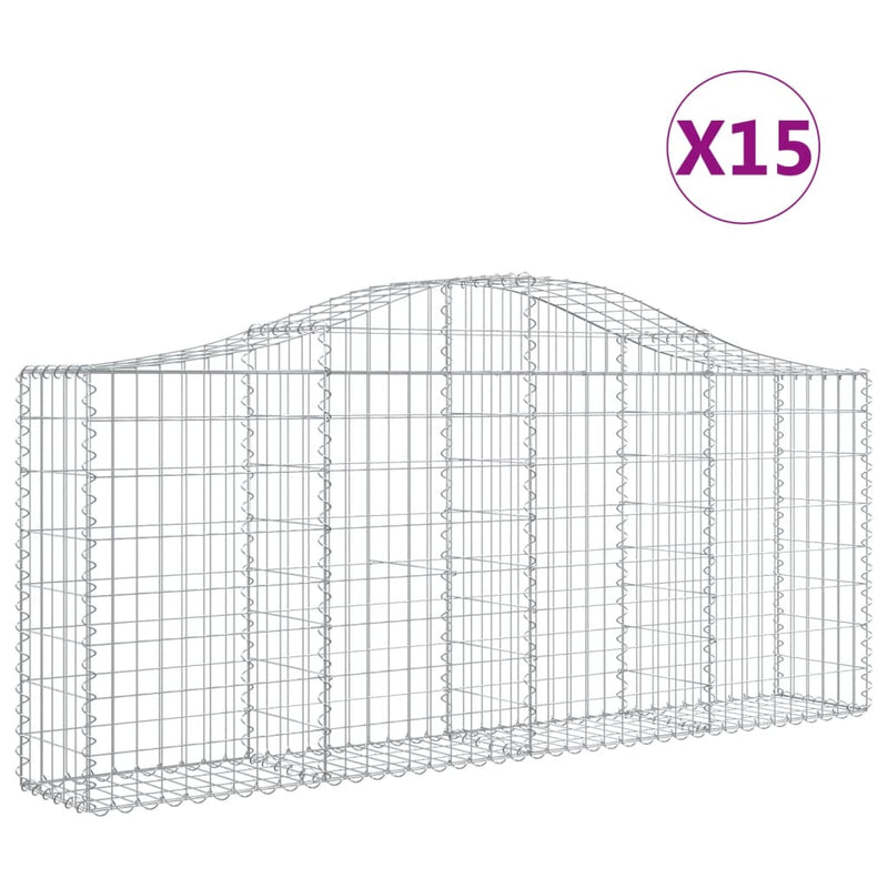 vidaXL 15 db íves horganyzott vas gabion kosár 200x30x80/100 cm