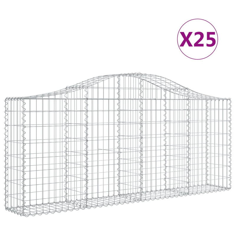 vidaXL 25 db íves horganyzott vas gabion kosár 200x30x80/100 cm