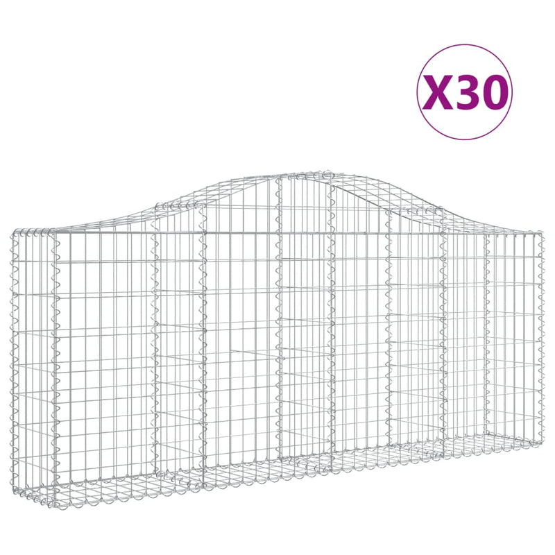vidaXL 30 db íves horganyzott vas gabion kosár 200x30x80/100 cm