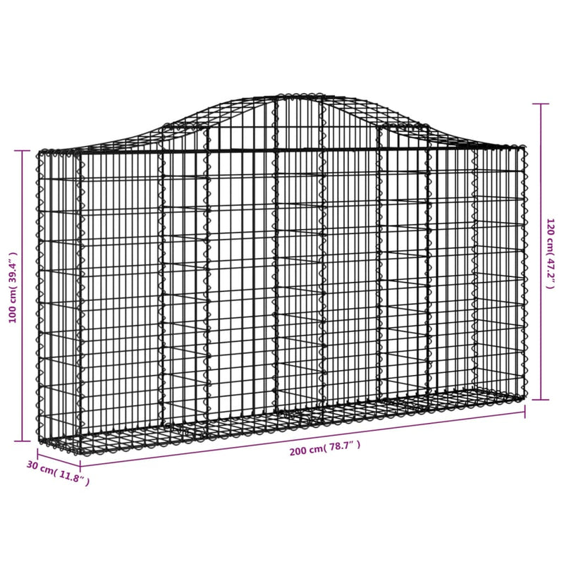 vidaXL 4 db íves horganyzott vas gabion kosár 200x30x100/120 cm