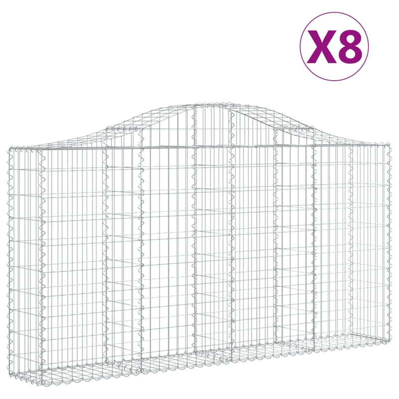 vidaXL 8 db íves horganyzott vas gabion kosár 200x30x100/120 cm