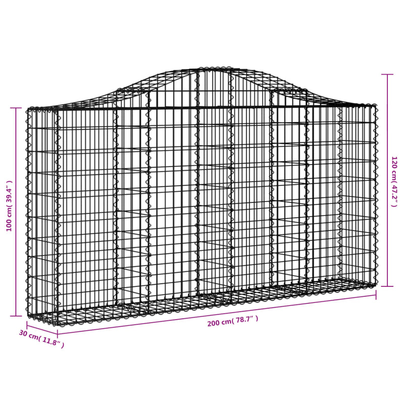vidaXL 18 db íves horganyzott vas gabion kosár 200x30x100/120 cm
