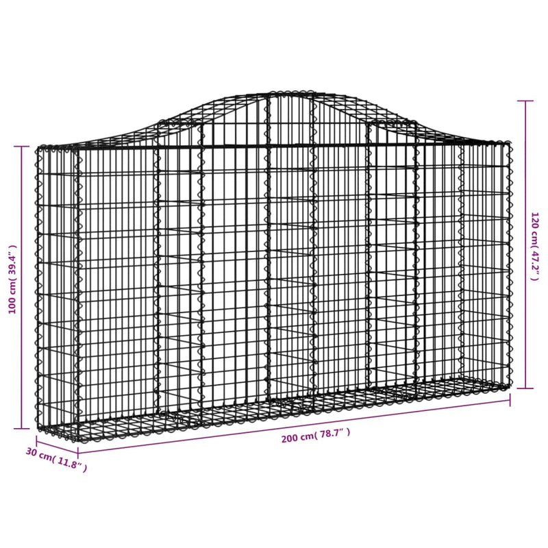 vidaXL 20 db íves horganyzott vas gabion kosár 200x30x100/120 cm