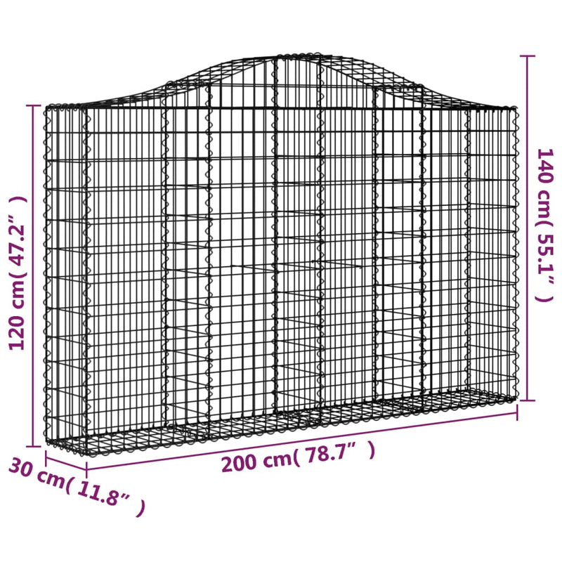 vidaXL 2 db íves horganyzott vas gabion kosár 200x30x120/140 cm