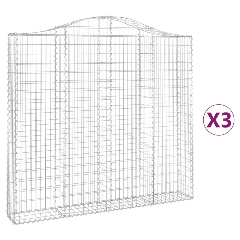 vidaXL 3 db íves horganyzott vas gabion kosár 200x30x180/200 cm