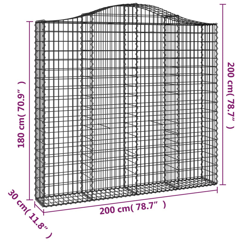 vidaXL 4 db íves horganyzott vas gabion kosár 200x30x180/200 cm