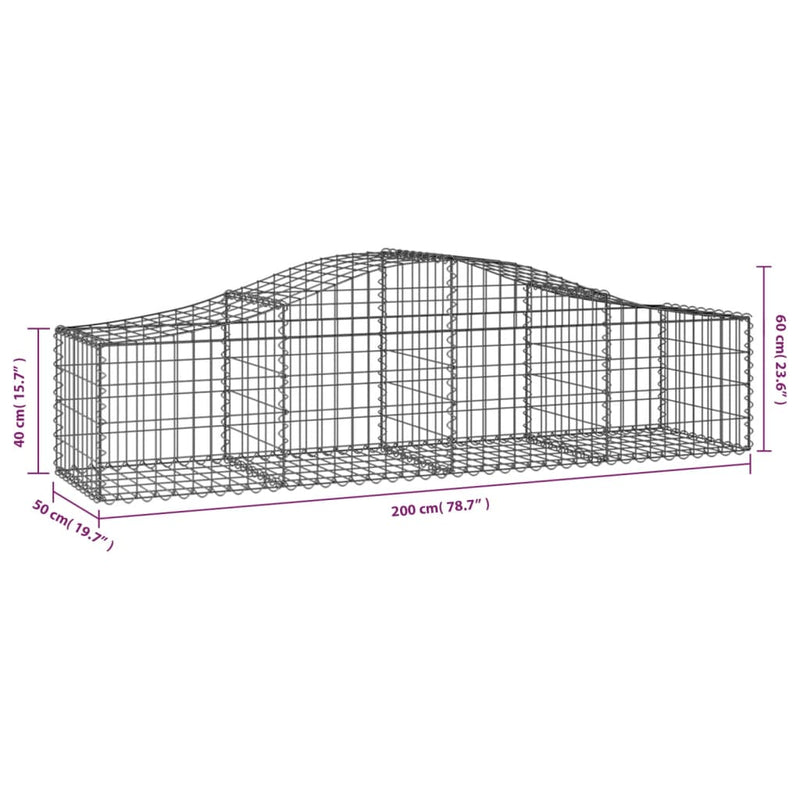 vidaXL 3 db íves horganyzott vas gabion kosár 200x50x40/60 cm