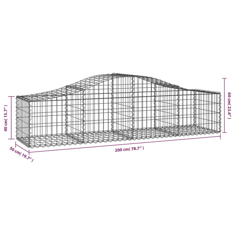 vidaXL 4 db íves horganyzott vas gabion kosár 200x50x40/60 cm