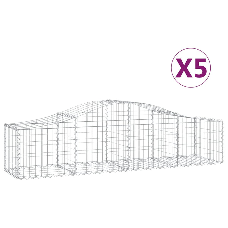 vidaXL 5 db íves horganyzott vas gabion kosár 200x50x40/60 cm