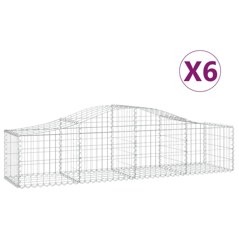 vidaXL 6 db íves horganyzott vas gabion kosár 200x50x40/60 cm
