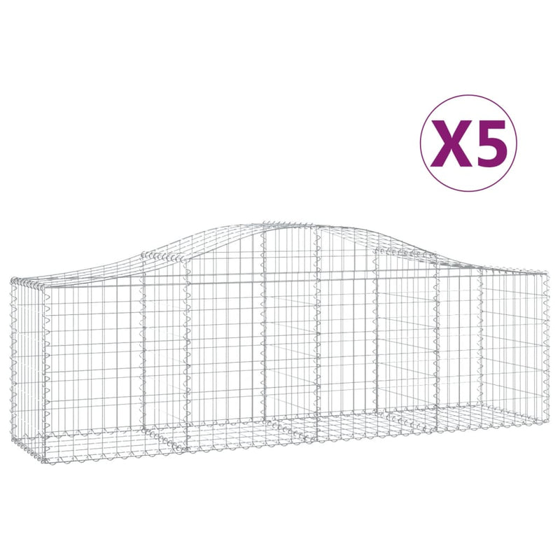 vidaXL 5 db íves horganyzott vas gabion kosár 200x50x60/80 cm