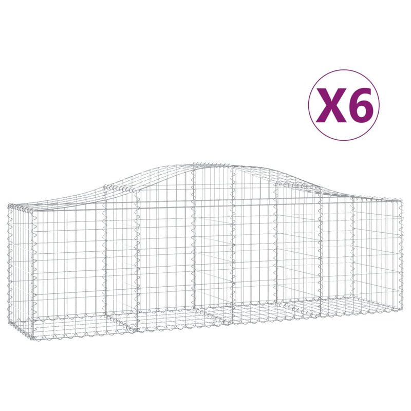 vidaXL 6 db íves horganyzott vas gabion kosár 200x50x60/80 cm
