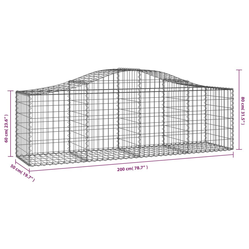 vidaXL 9 db íves horganyzott vas gabion kosár 200x50x60/80 cm