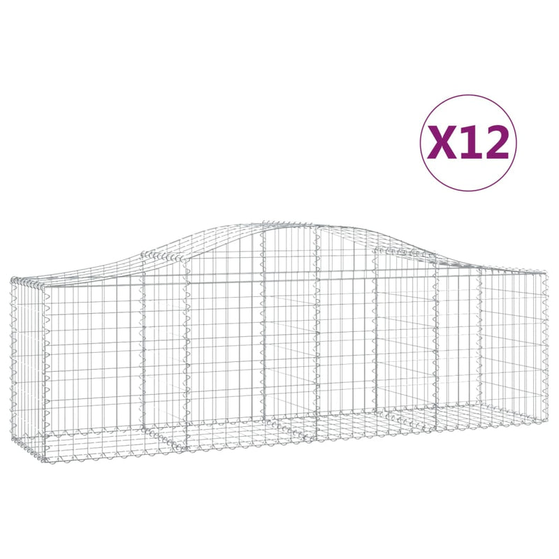 vidaXL 12 db íves horganyzott vas gabion kosár 200x50x60/80 cm