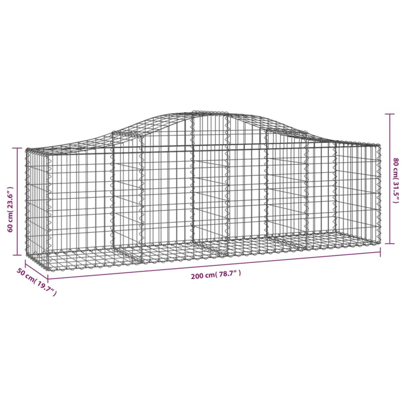 vidaXL 13 db íves horganyzott vas gabion kosár 200x50x60/80 cm