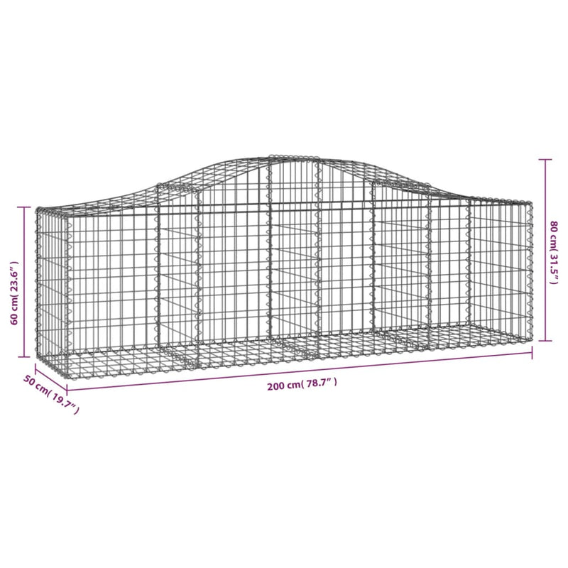 vidaXL 15 db íves horganyzott vas gabion kosár 200x50x60/80 cm