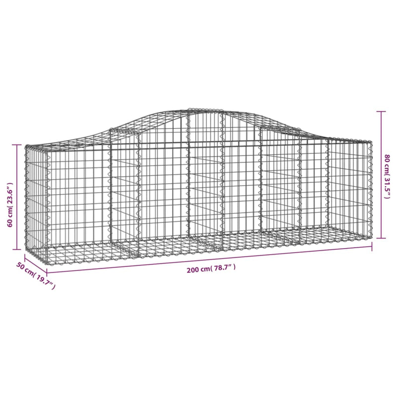 vidaXL 18 db íves horganyzott vas gabion kosár 200x50x60/80 cm