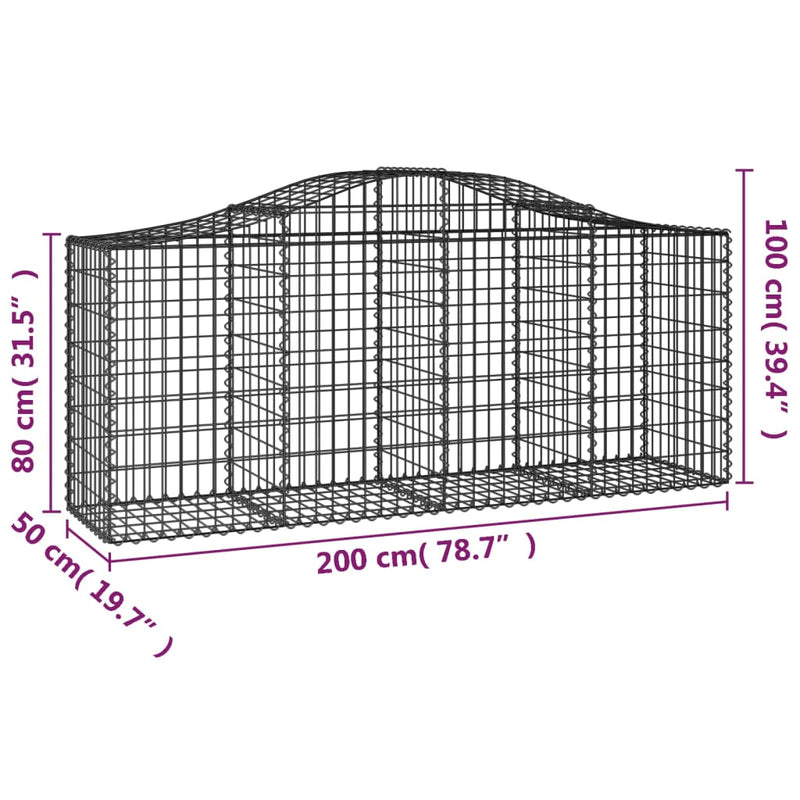 vidaXL 2 db íves horganyzott vas gabion kosár 200x50x80/100 cm