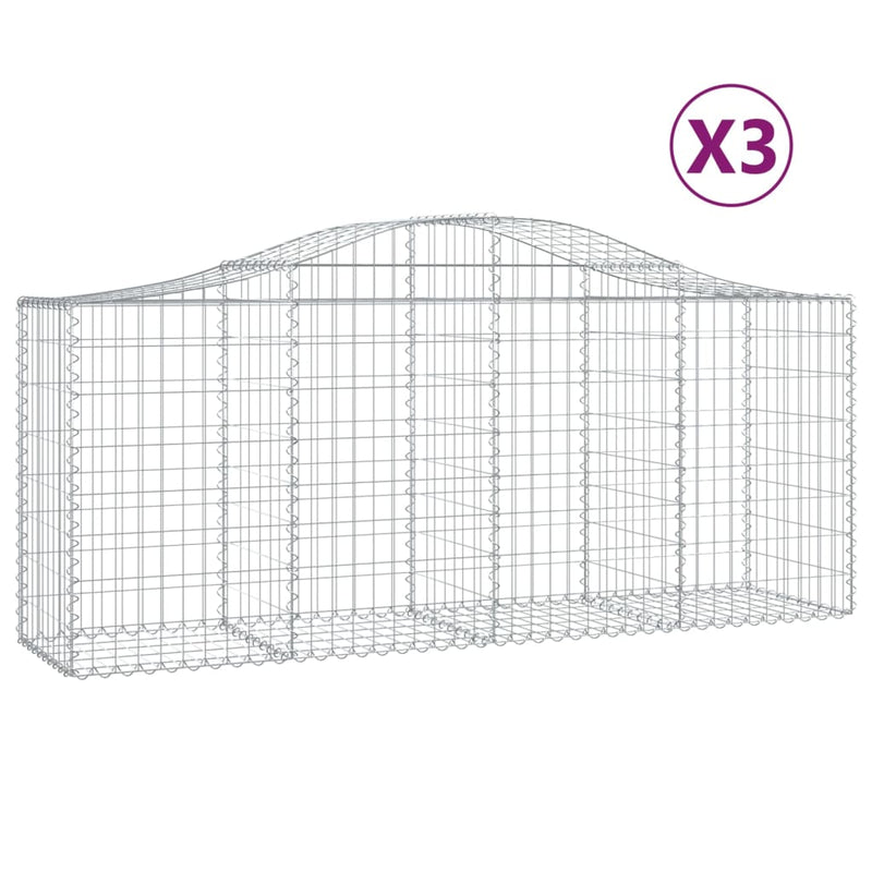 vidaXL 3 db íves horganyzott vas gabion kosár 200x50x80/100 cm