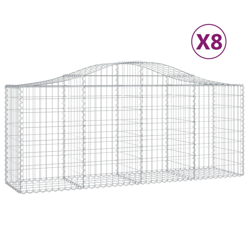 vidaXL 8 db íves horganyzott vas gabion kosár 200x50x80/100 cm