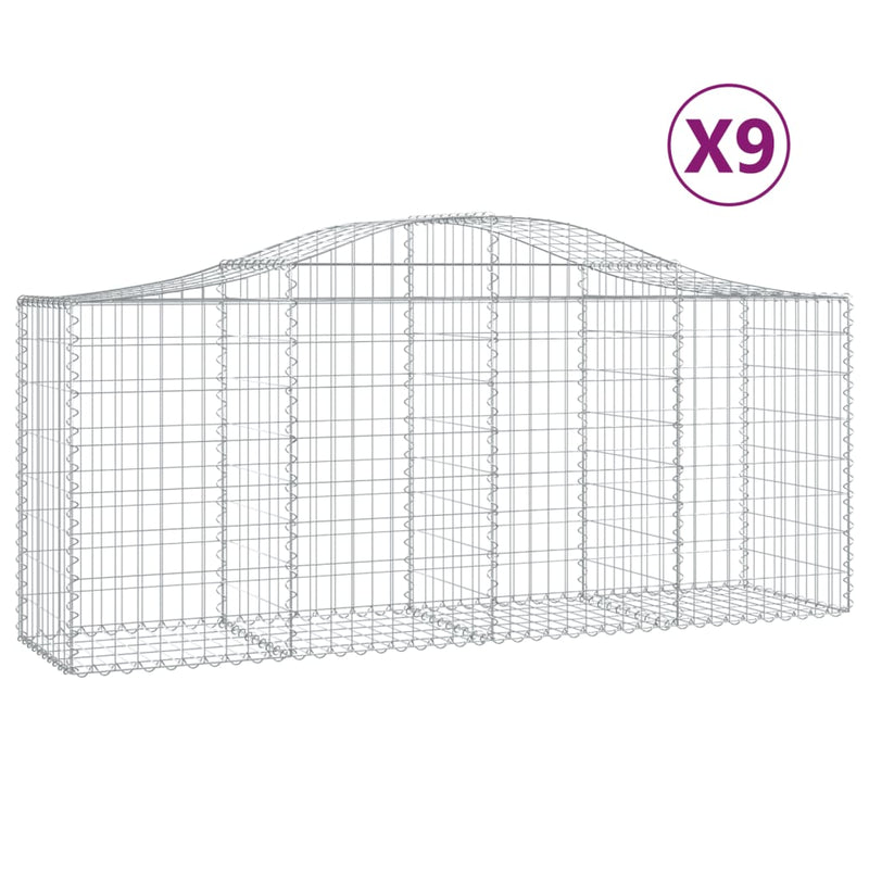 vidaXL 9 db íves horganyzott vas gabion kosár 200x50x80/100 cm