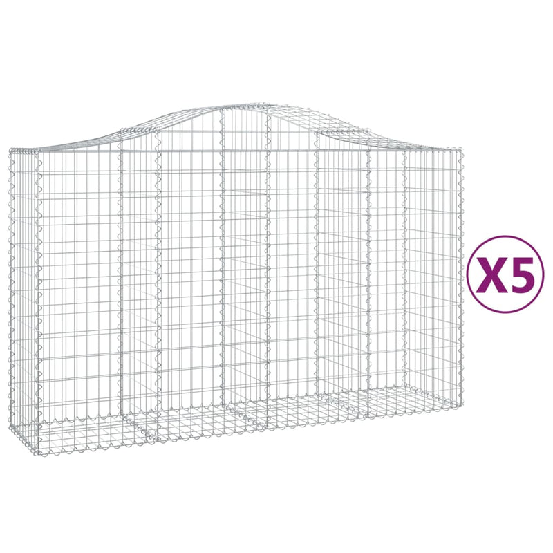 vidaXL 5 db íves horganyzott vas gabion kosár 200x50x120/140 cm
