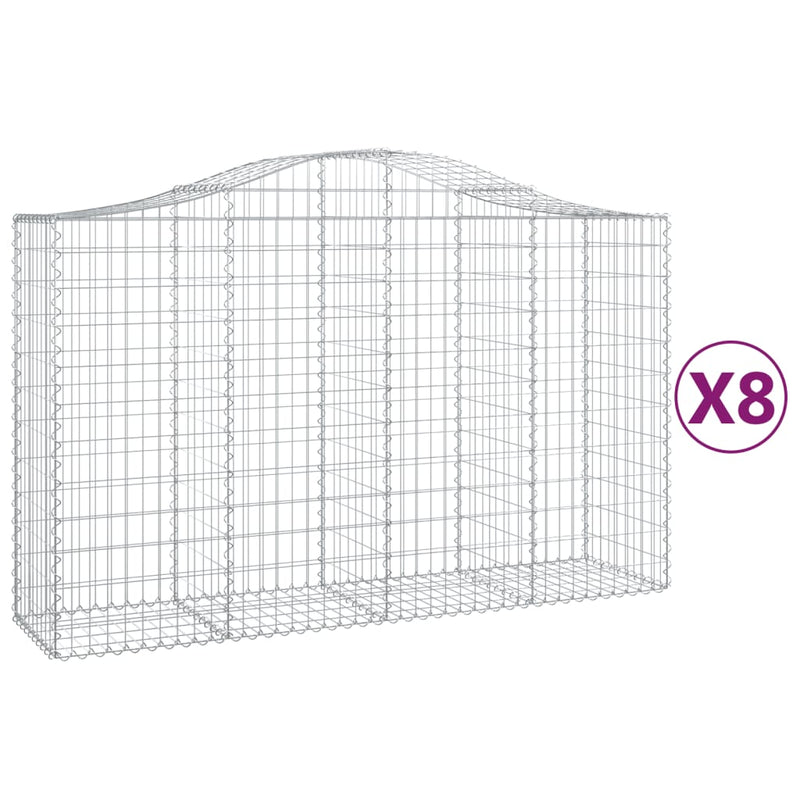 vidaXL 8 db íves horganyzott vas gabion kosár 200x50x120/140 cm