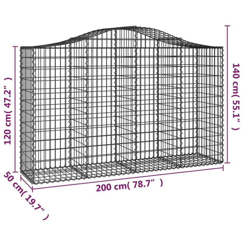 vidaXL 8 db íves horganyzott vas gabion kosár 200x50x120/140 cm