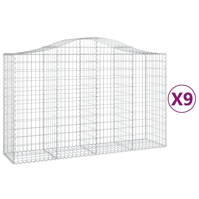 vidaXL 9 db íves horganyzott vas gabion kosár 200x50x120/140 cm
