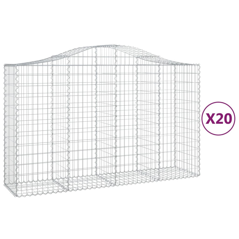 vidaXL 20 db íves horganyzott vas gabion kosár 200x50x120/140 cm