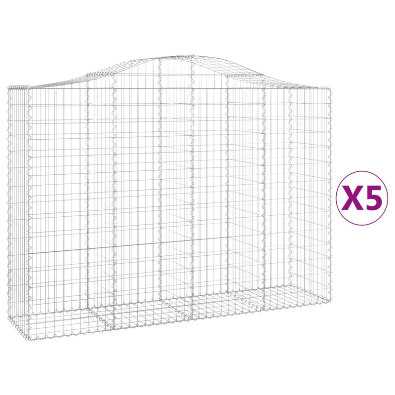 vidaXL 5 db íves horganyzott vas gabion kosár 200x50x140/160 cm
